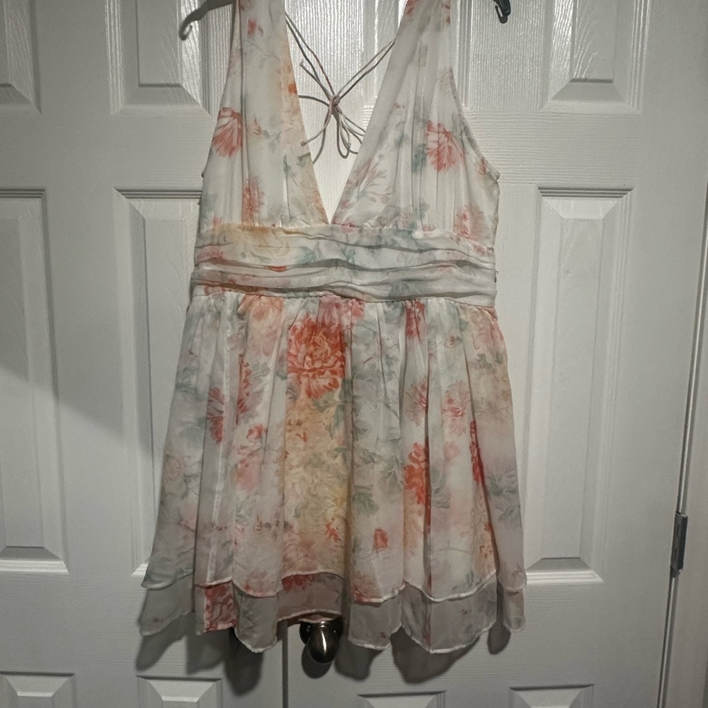 NWT Abercrombie & Fitch Dress Women's XL Floral Flirty Drama Mini Chiffon Tiered